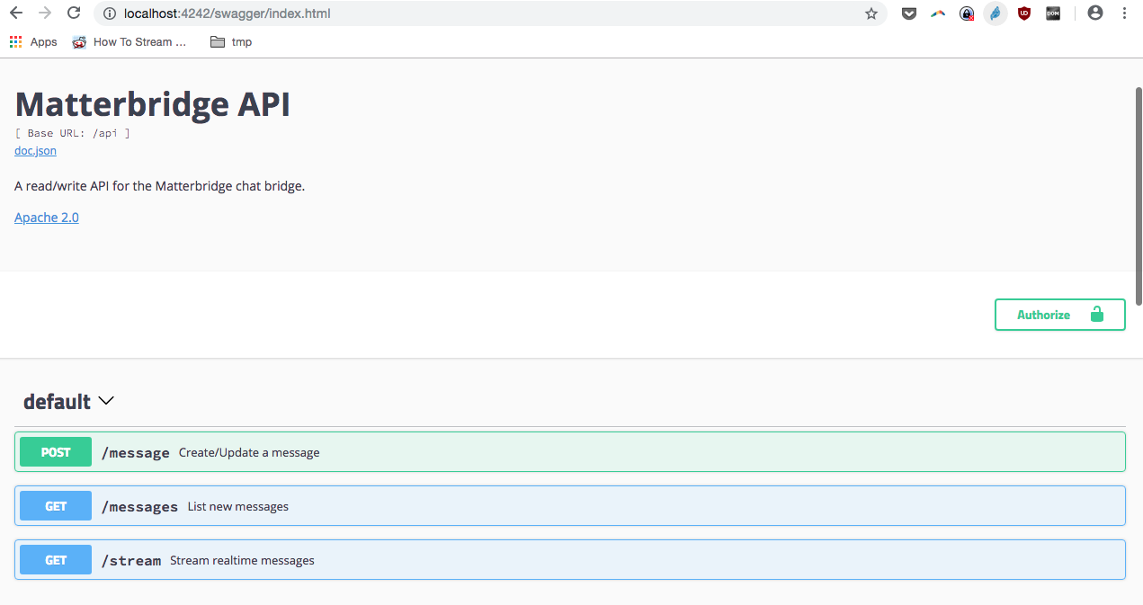 Screenshot of Swagger API web interface